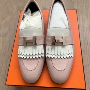 Hermes Royal Loafers White Pink Size 7